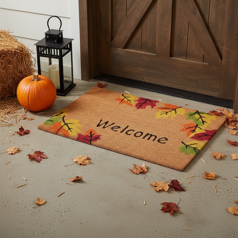 HomeRoots 24" X 36" Natural And Brown Fall Welcome Outdoor Coir Door Mat - 24.00' X '36.00 - 24.00' X '36.00