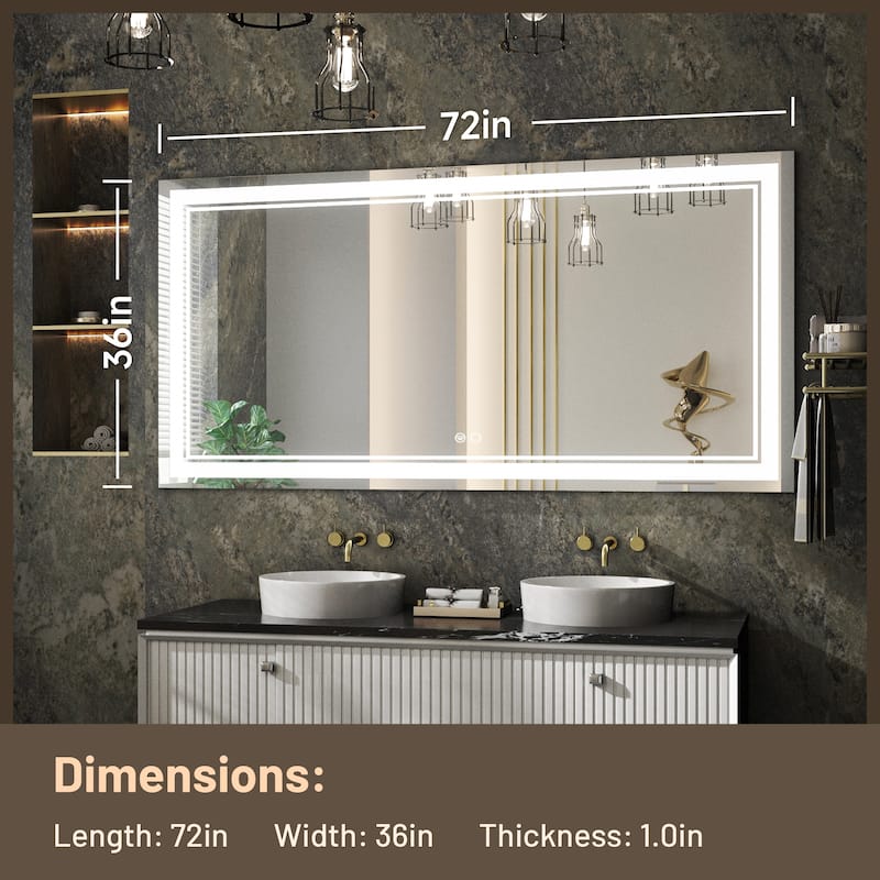 Keonjinn LED Front Light Bathroom Vanity Wall Mirror, 3 Color Temperatures, Anti-fog