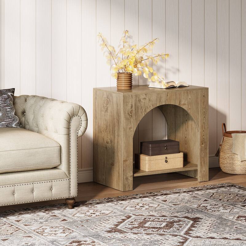 Farmhouse End Table for Living Room Large Side Table with Storage Sofa Table