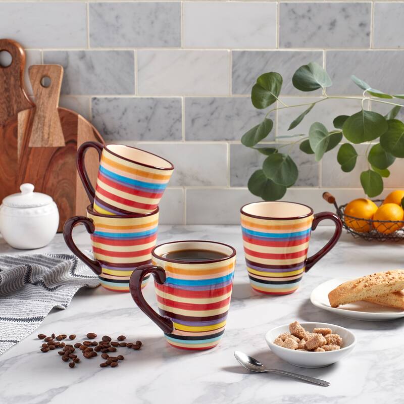 Tabletops Gallery Sedona Stripe 16oz "V" Shaped Mug - Set of 4