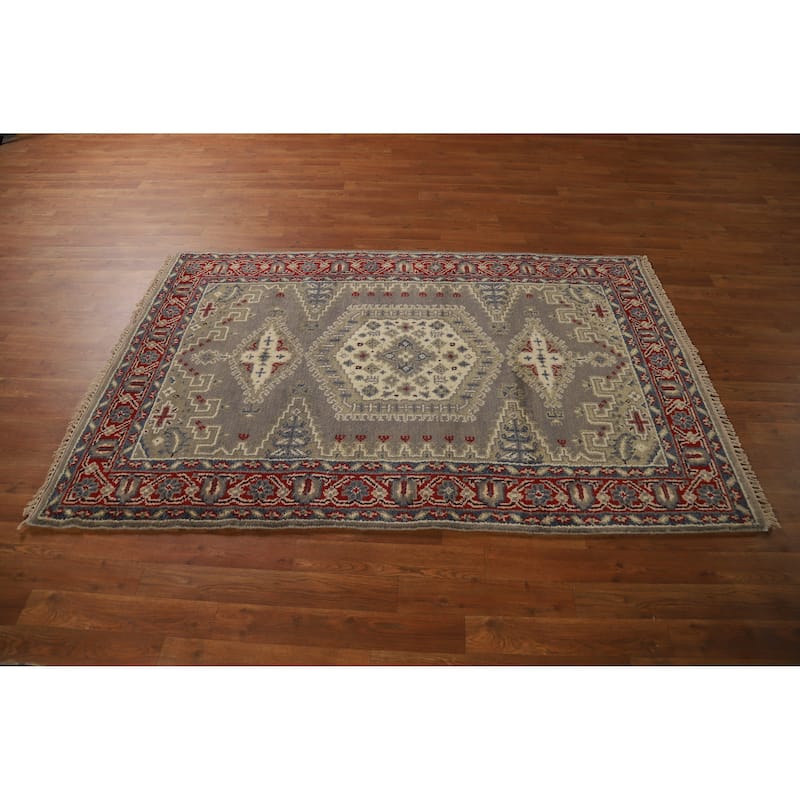 Hand Knotted Oriental 100% Wool Carpet Traditional Geometric Greys & Charcoal Heriz (serapi) Area Rug - 6' 0'' X 3' 11''