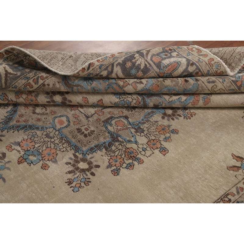 Floral Beige Tabriz Persian Area Rug Handmade Wool Carpet - 8'1"x 10'7"
