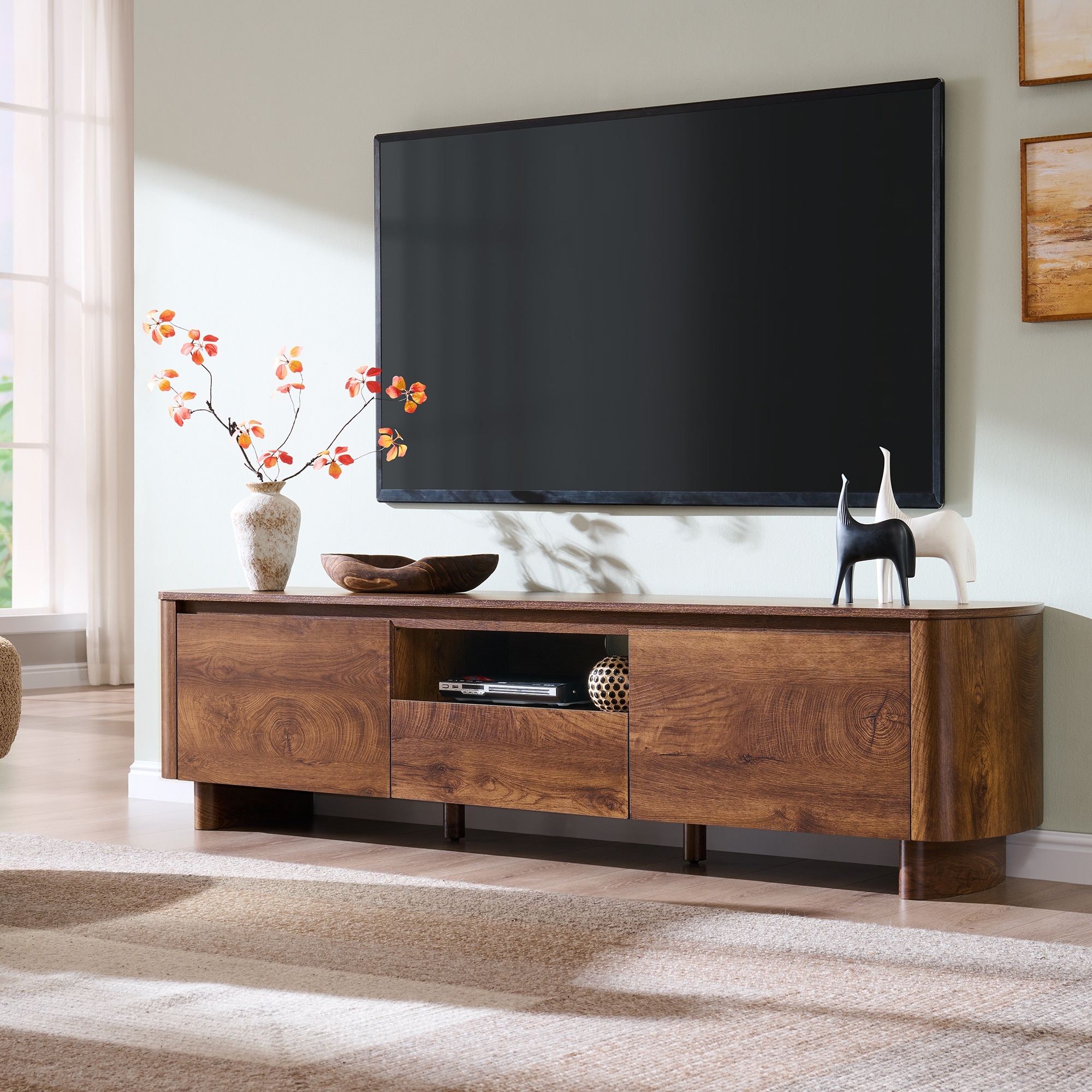 Modern TV Stand, Wood Entertainment Center, Media Console, Handle-Free