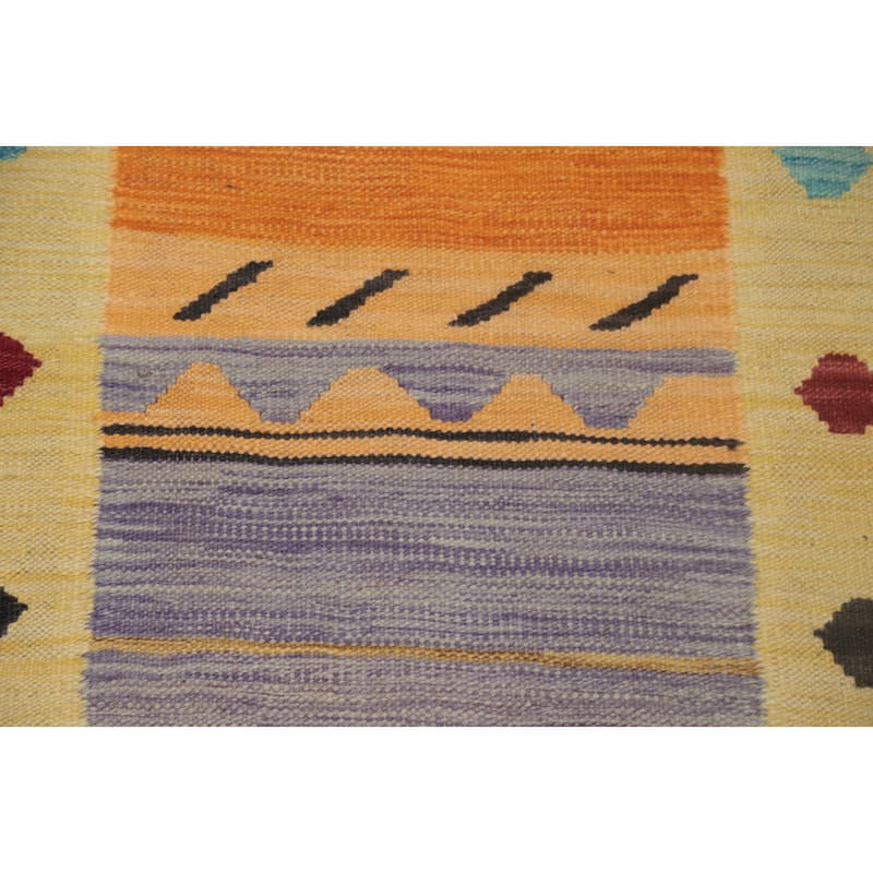 Hand Woven Oriental 100% Wool Carpet Southwestern Tribal Yellow & Gold Kilim Runner Rug - 6' 1'' X 2' 0''