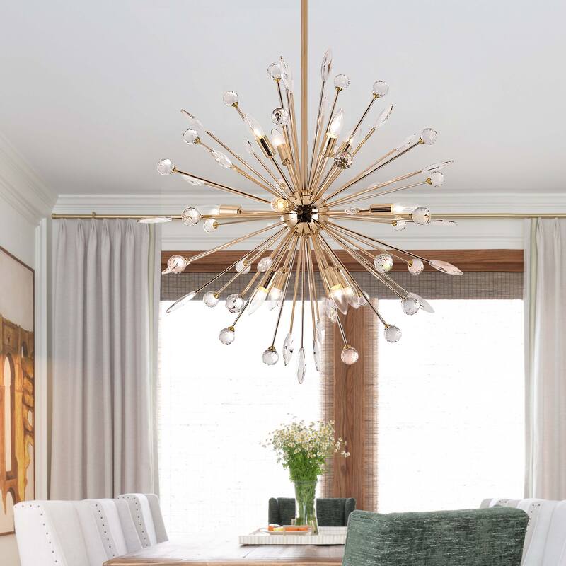 9/12-Light Modern Sputnik Sphere Starburst Crystal Chandelier Semi-Sphere Globe Pendant Light
