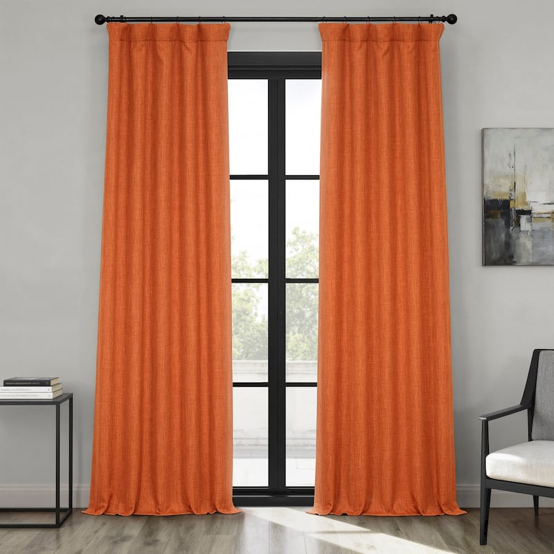 Exclusive Fabrics Textured Faux Linen Room Darkening Curtains for Bedroom & Living Room Curtains (1 Panel) - 50 x 120 - Desert Orange