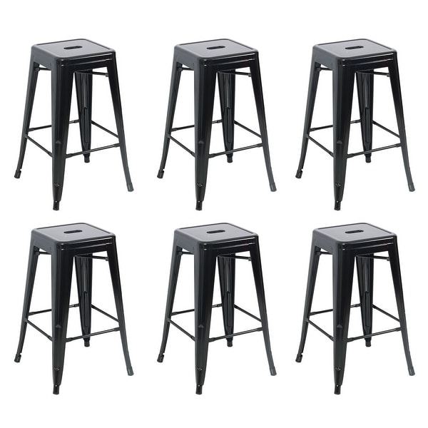 Belleze 26 Inch Metal Counter Vintage Bar Stools Set Of 6 Belleze 26 Inch Metal Counter Vintage Bar Stools Set Of 6 Black