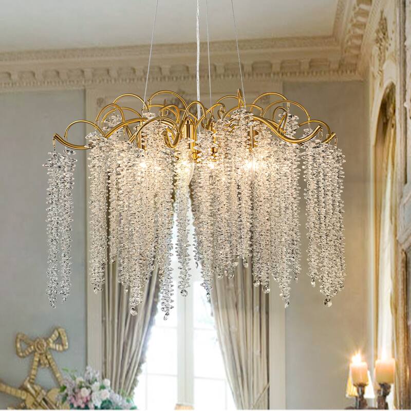 6-Light 23.6" W Contemporary Luxury Tassel Crystal Chandelier