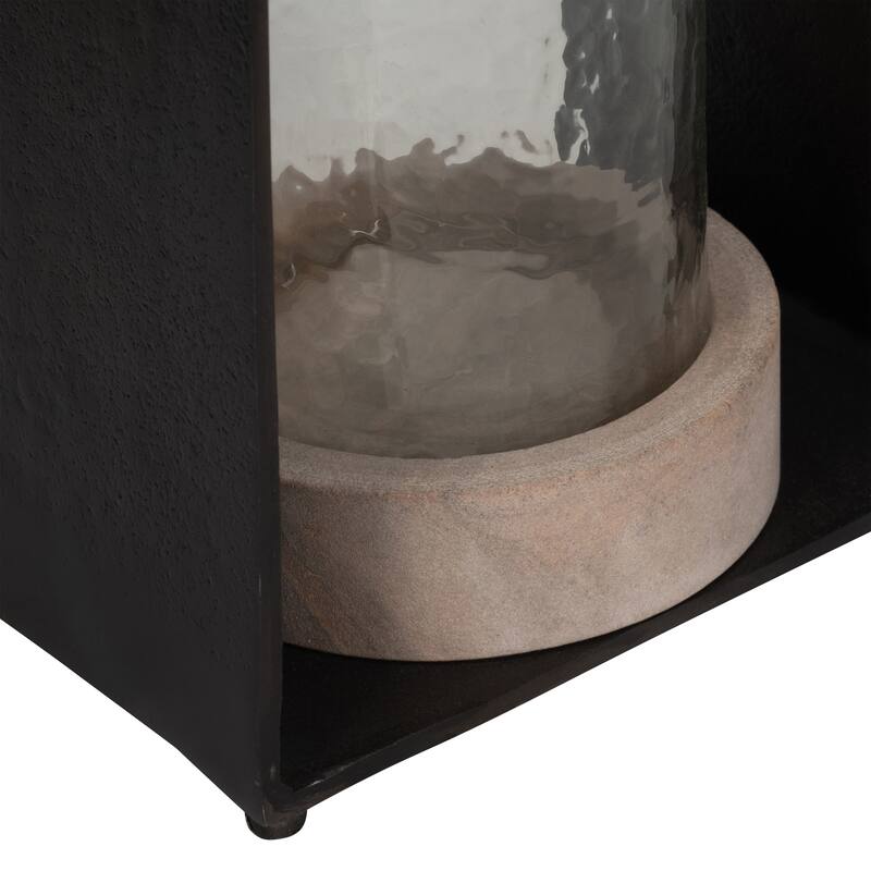 Candle Holder - Black Metal Glass Pillar Hurricane