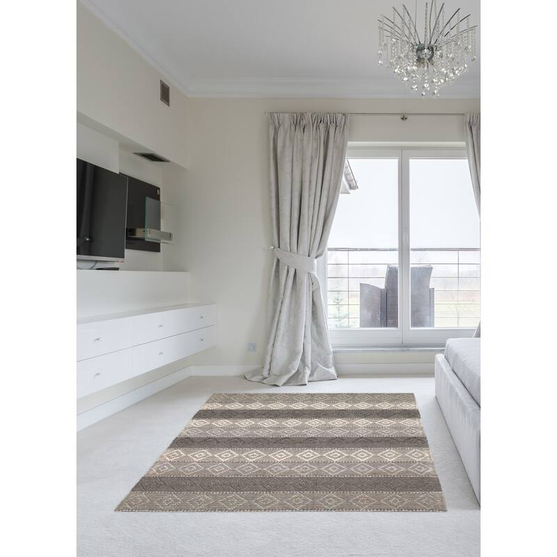 ECARPETGALLERY Braid weave Sienna Grey Wool Rug - 5'2 x 8'0