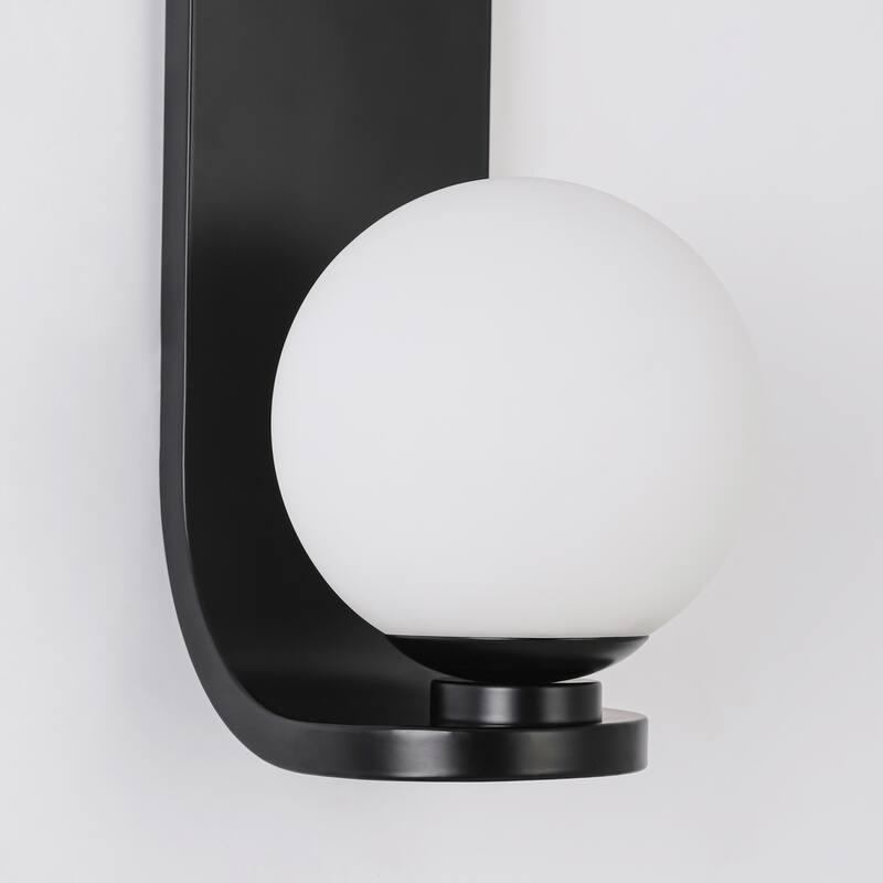 11.8" H 1-Light Modern Farmhouse Black J-Shaped Wall Mount Lighting with Opal Glass Globe Shade