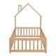preview thumbnail 7 of 8, Natural Twin Size Pine Wood House-Shaped Headboard Floor Bed with Fence for Kids, Boys and Girls