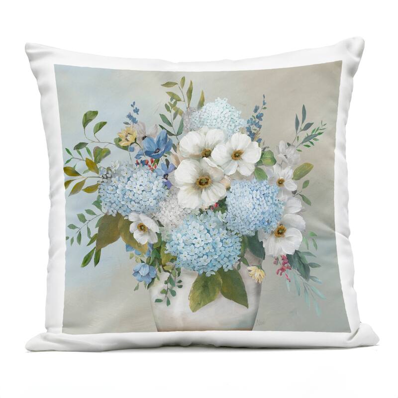 Stupell Wild Hydrangea & Magnolias Printed Outdoor Throw Pillow Design by Nan - Accent - Polyester - Blue - Single