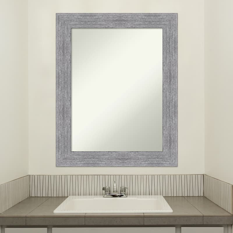Non-Beveled Bathroom Wall Mirror - Bark Rustic Grey Frame