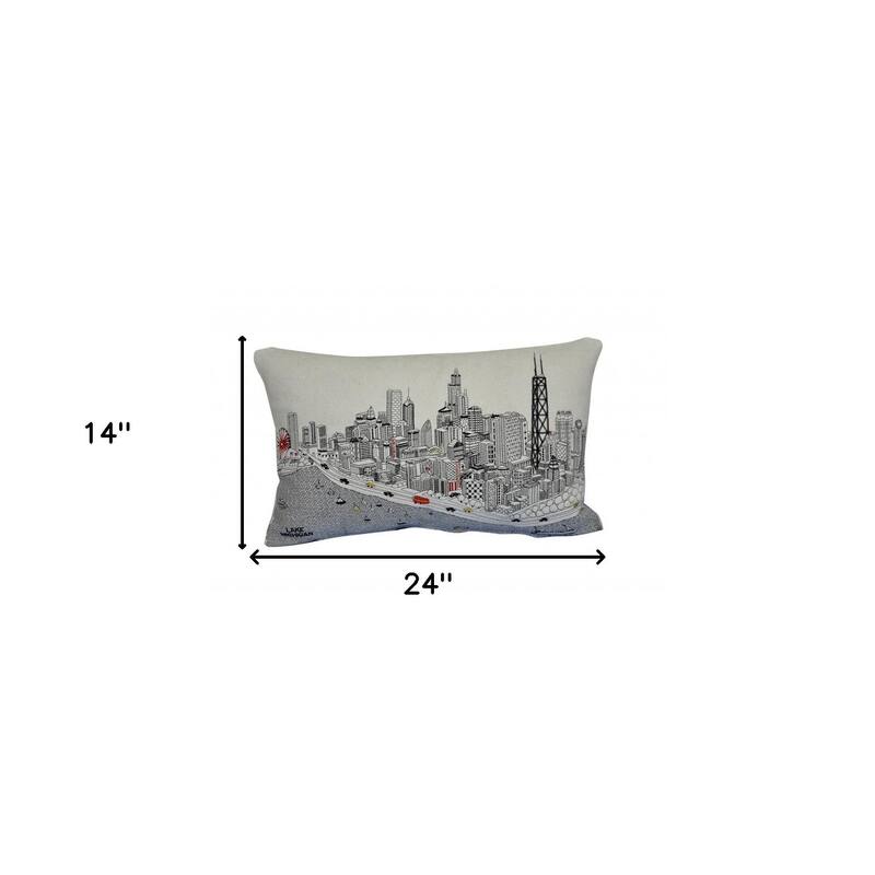 25" White Chicago Daylight Skyline Lumbar Decorative Pillow
