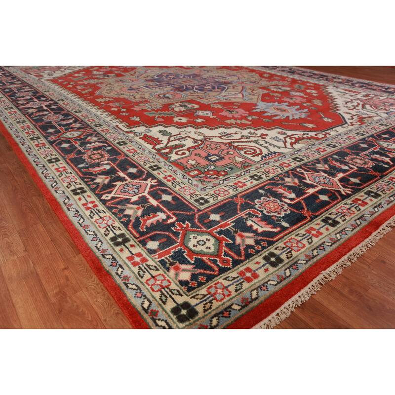 Hand Knotted Oriental 100% Wool Carpet Traditional Medallion Red Heriz (serapi) Area Rug - 15' 2'' X 11' 8''