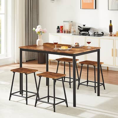 5 Piece Dining Set Wood Metal Table and 4 Chairs Kitchen Furniture