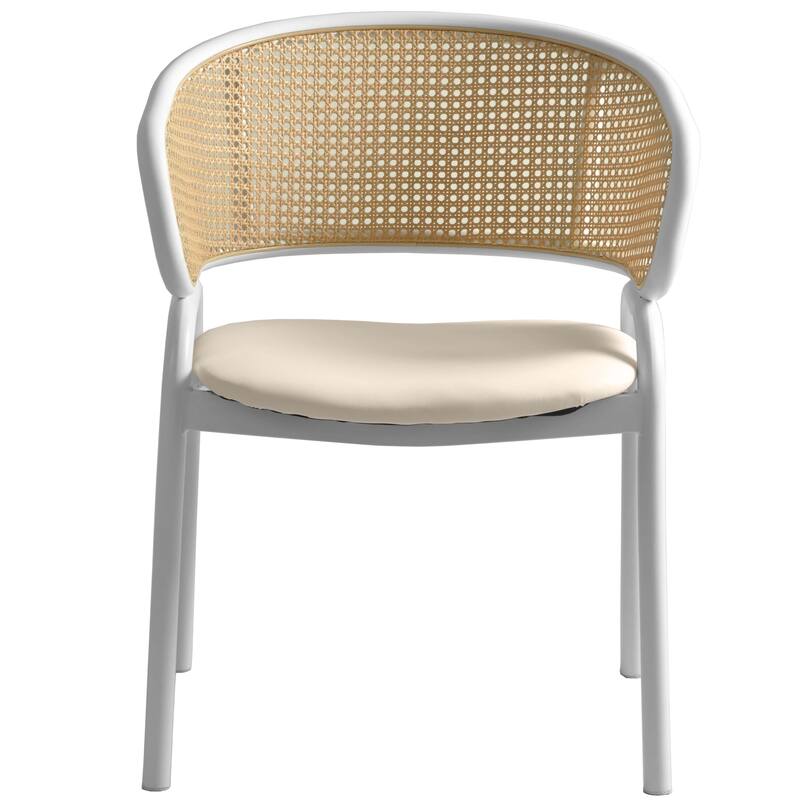 LeisureMod Set of 2 Minimalist Leather Dining Chairs with Wicker Back in Steel Frame - Side Chair for Home Office & Kitchen