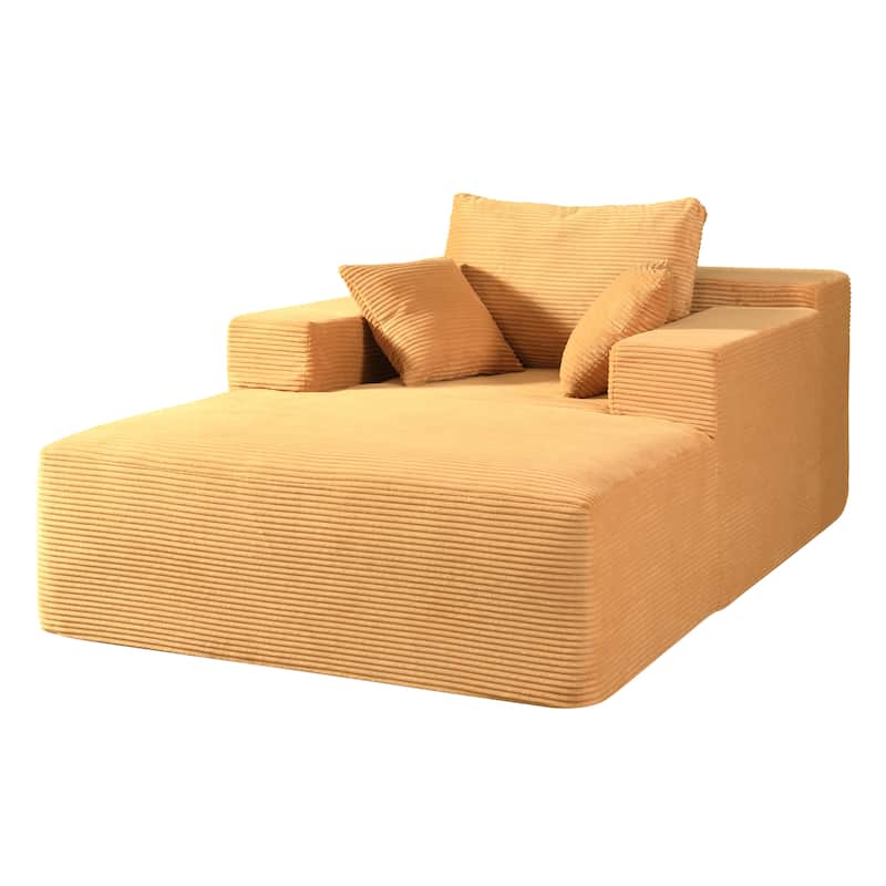 Convertible Chaise Lounge Chair Indoor - Oversized Corduroy Couch with Wide Armrest & Throw Pillows
