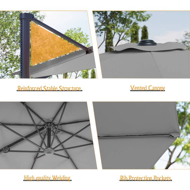 LIVOOSUN 10x8FT Rectangle Cantilever Umbrella Patio Offset Umbrella For Outdoor Space, Solution-Dyed Fabric, 360° Rotation