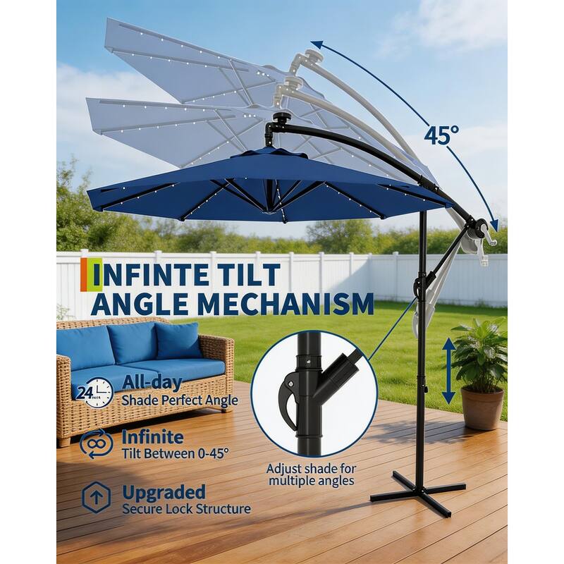 10 ft offset patio umbrella, with solar lights