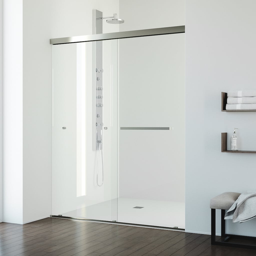 VIGO Satro E-Class 52 to 60 in. W x 74 in. H Semi-Frameless Double-Sliding Shower Door with Clear Tempered Glass