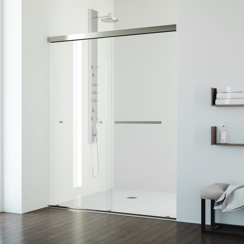 VIGO Satro E-Class 52 to 60 in. W x 74 in. H Semi-Frameless Double-Sliding Shower Door with Clear Tempered Glass - Brushed Nickel