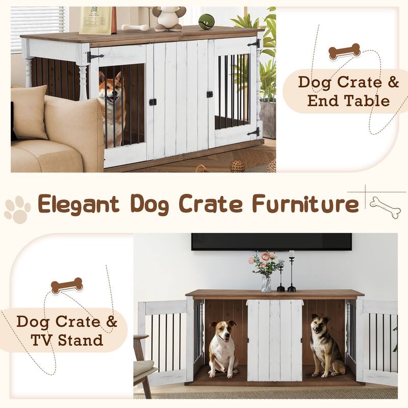 EROMMY 39" Wood Dog Crate Furniture – Waterproof Top, Roman Columns, Sturdy Iron Bar Kennel, Stylish End Table Indoor Dog Cage