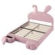 preview thumbnail 26 of 29, Twin/Full Size Upholstered Platform Bed w/Cartoon Ears Shaped Headboard & Light, Cartoon Twin Bed Frame w/2 Small Storage Stools