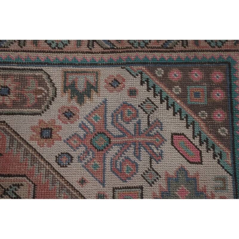 Pink Geometric Tabriz Persian Vintage Area Rug Handmade Wool Carpet - 7'10" x 11'0"