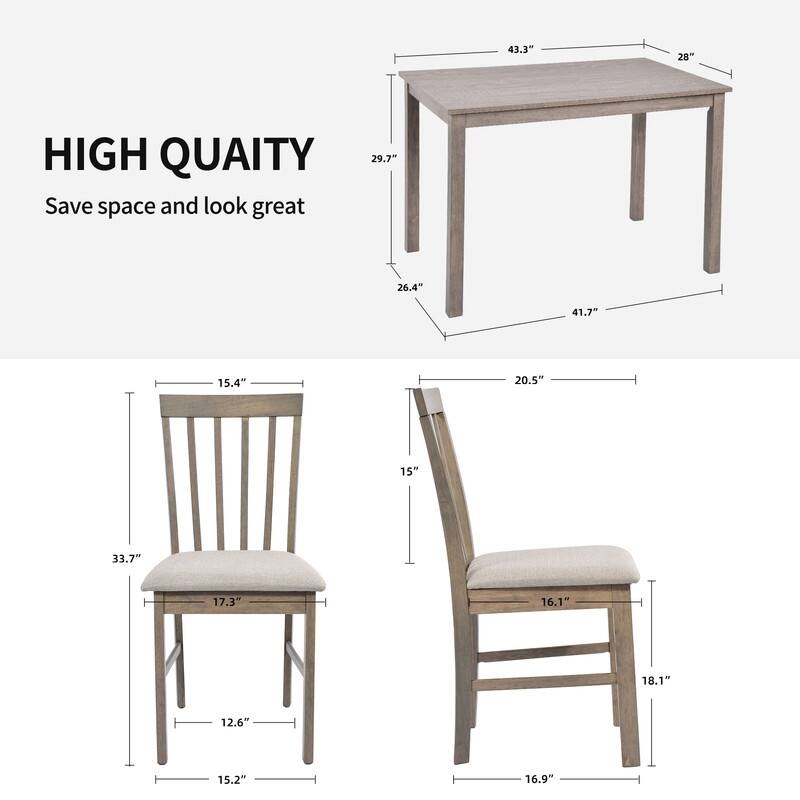 Compact 5 Piece Dining Set for Small Spaces(42" Table and Upholstered Chairs)