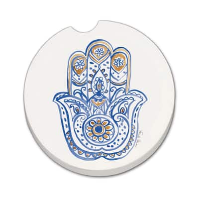 Hamsa 2 Pack Absorbent Stone Coaster for Vehicle Cup Holder 2.6” Diameter Manufactured in The USA