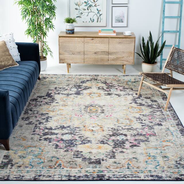 SAFAVIEH Madison Diederike Boho Medallion Distressed Rug - 12' x 18' - Black/Gold