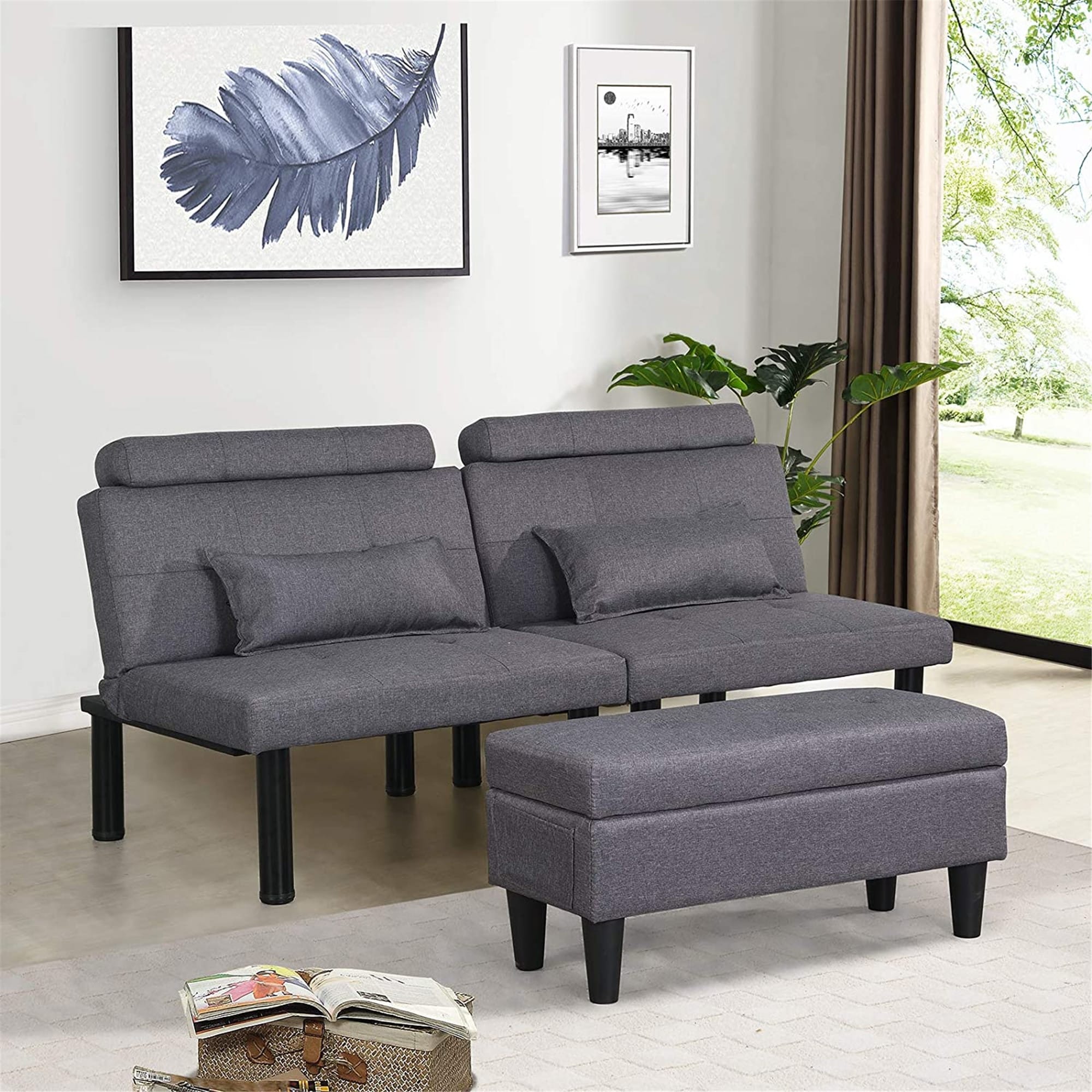 Small 2 seater sofa with footstool store