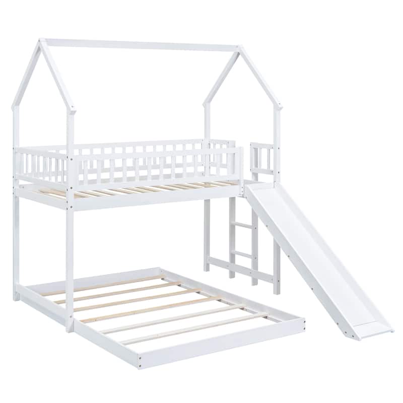 Twin over Full Bunk Bed w/Slide,Built-in Ladder,Full-Length Guardrail