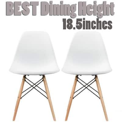 Set of 2 Mid-Century Modern Dining Chairs Armless Plastic Shell Seat with Natural WoodenEiffel Leg Base, Orange
