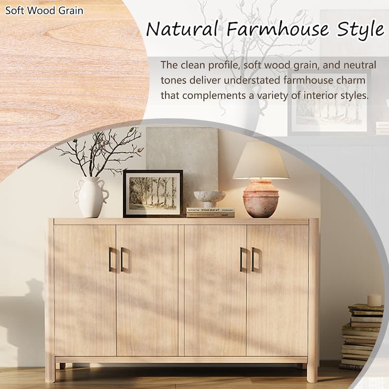 Rustic Storage Cabinet with Wood Legs, Buffet with Soft-Close Doors, Large Storage Entryway Accent Cabinet