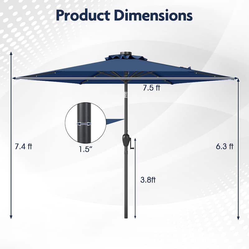 Polyester LED Patio Umbrella with Tilt and Crank Handle