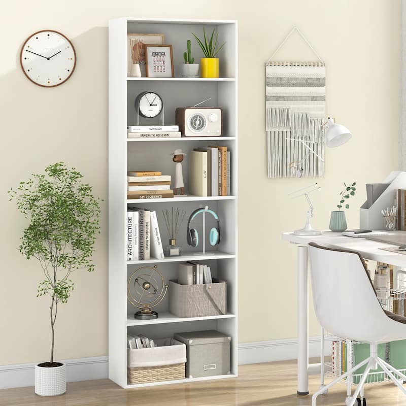 Gymax 6-Tier Bookshelf 70'' Tall Wooden Freestanding Storage Organizer
