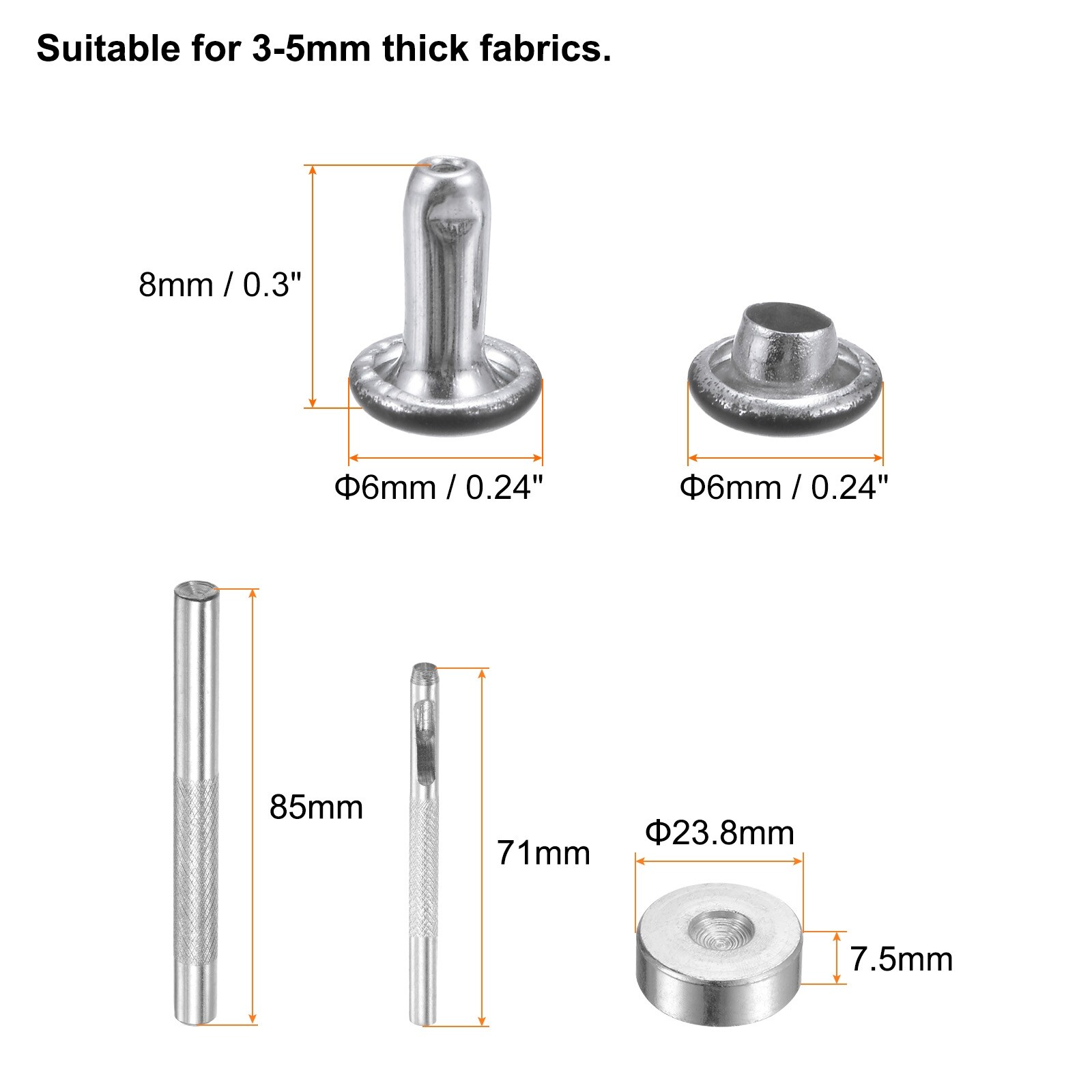 Leather Rivets Metal Double Cap Rivet Studs Fasteners with Setting Tools for Leather Craft DIY Repair Decoration