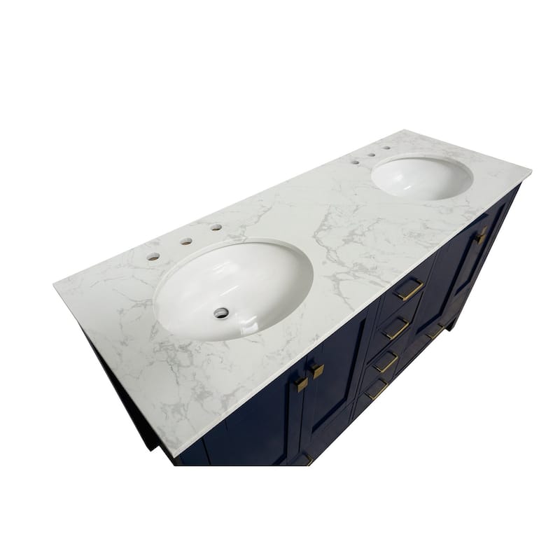 KitchenBathCollection Horizon 60" Double Bathroom Vanity with Engineered Carrara Top
