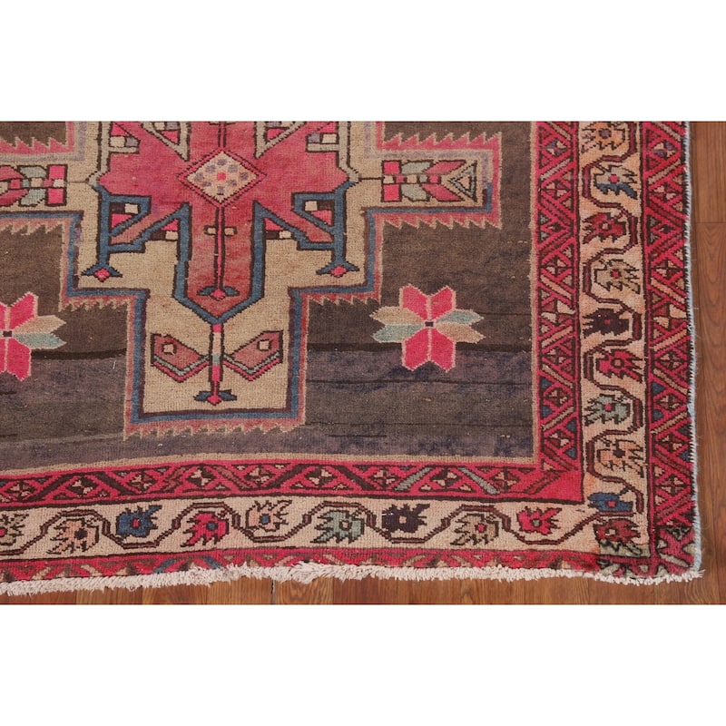 Pink & Brown Meshkin Persian Vintage Runner Rug Handmade Wool Carpet - 4'5"x 10'2"