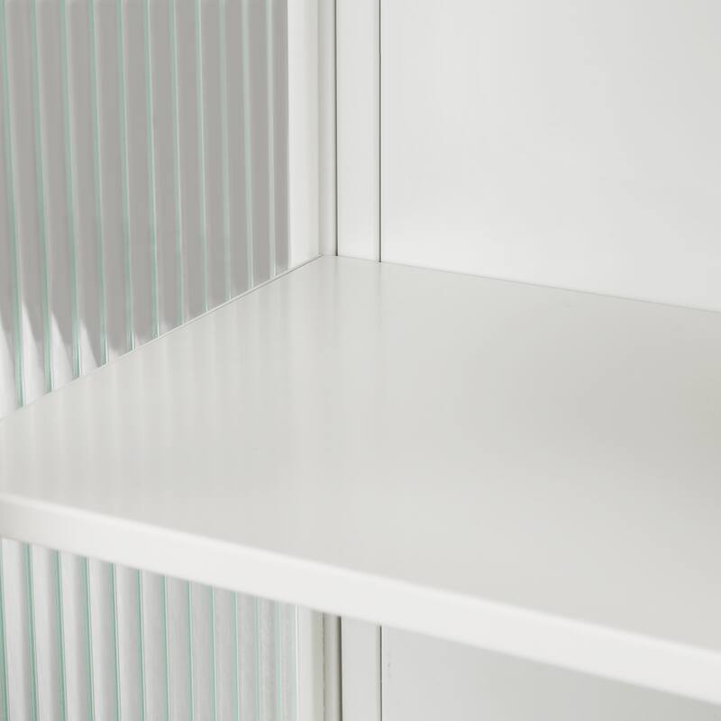 23.62" Glass Doors Modern 2-door Wall Cabinet with 2-tier Enclosed Storage, 1 Open Shelf, and Towel Rack
