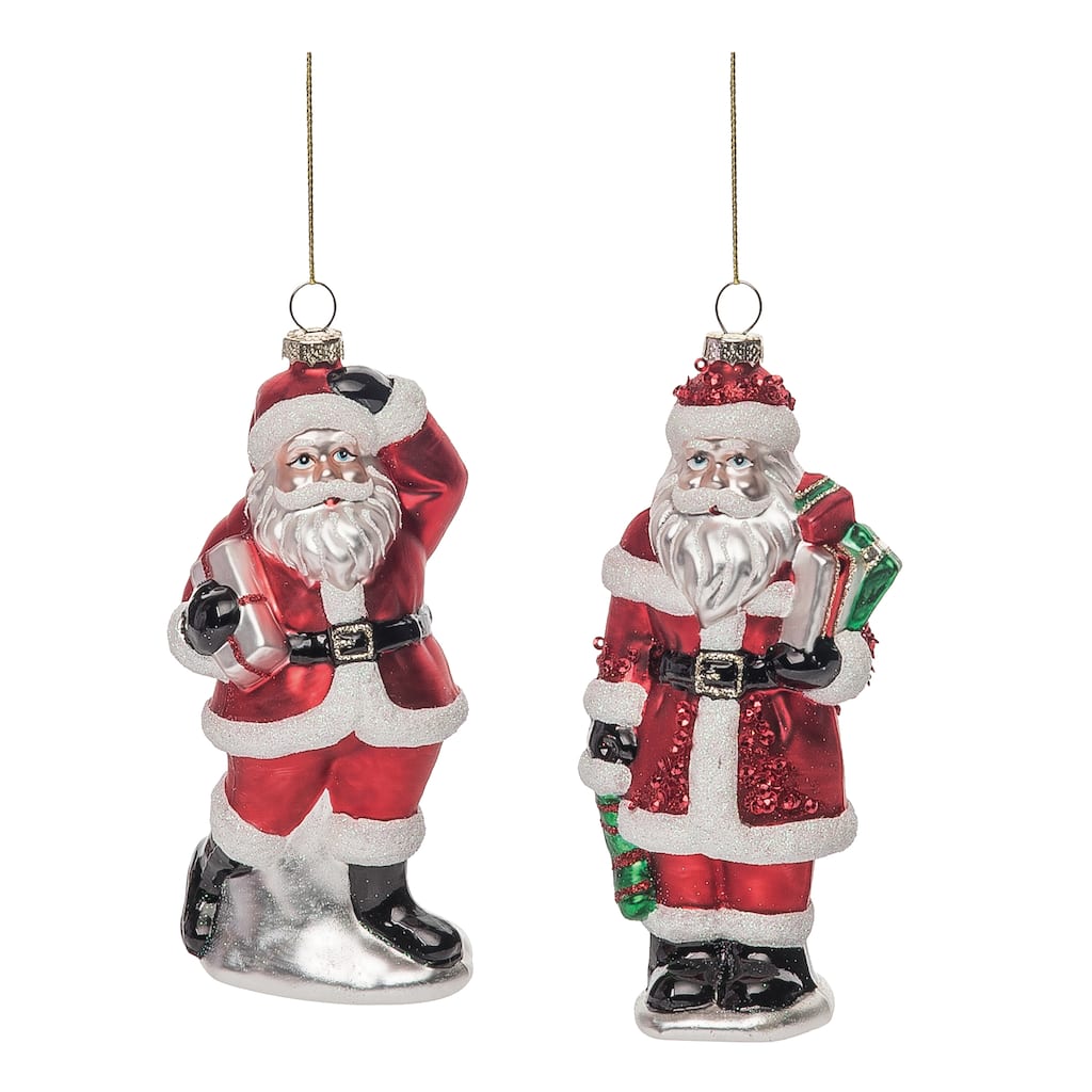 Transpac Glass Santa Glitter Ornament Set of 2 Christmas Home Decorations