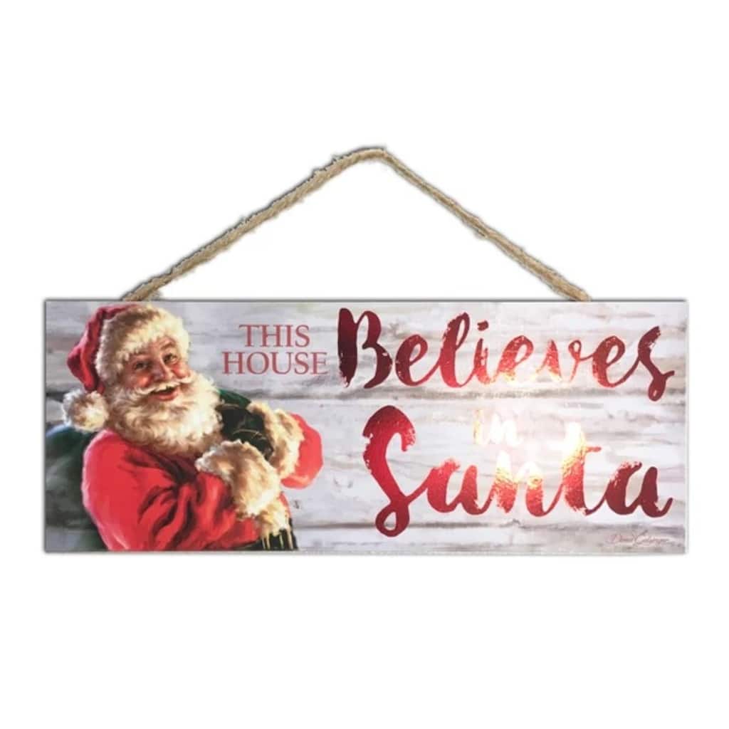 Red White Santa Printed Christmas Wall Sign Rope Hanger 4" x 10"