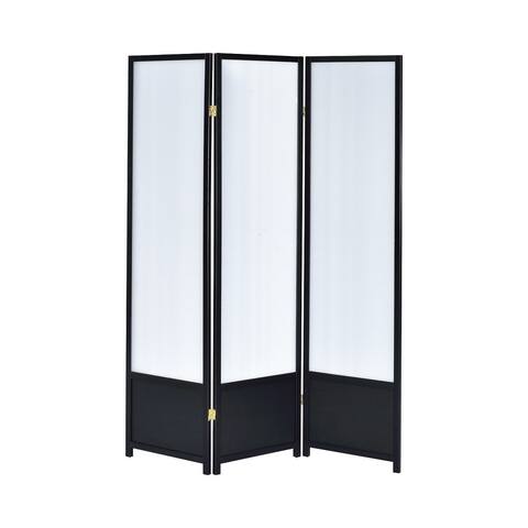 3 Panel Folding Floor Screen with Translucent Inserts in Black