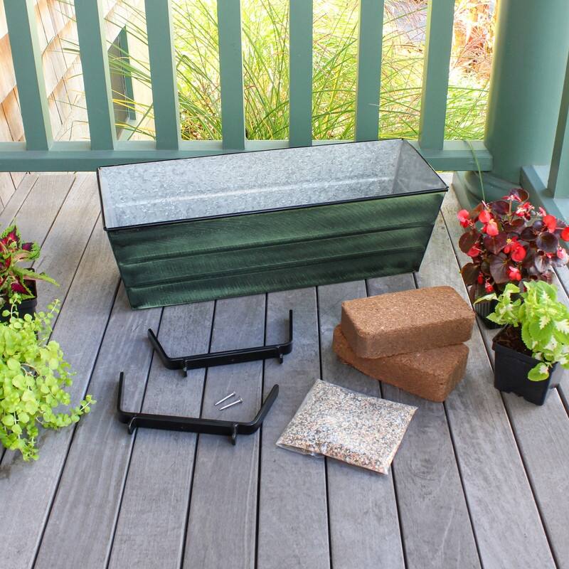 Achla Designs 24" W Medium Galvanized Steel/Wrought Iron Indoor Outdoor Bloom Box Garden Growing Kit