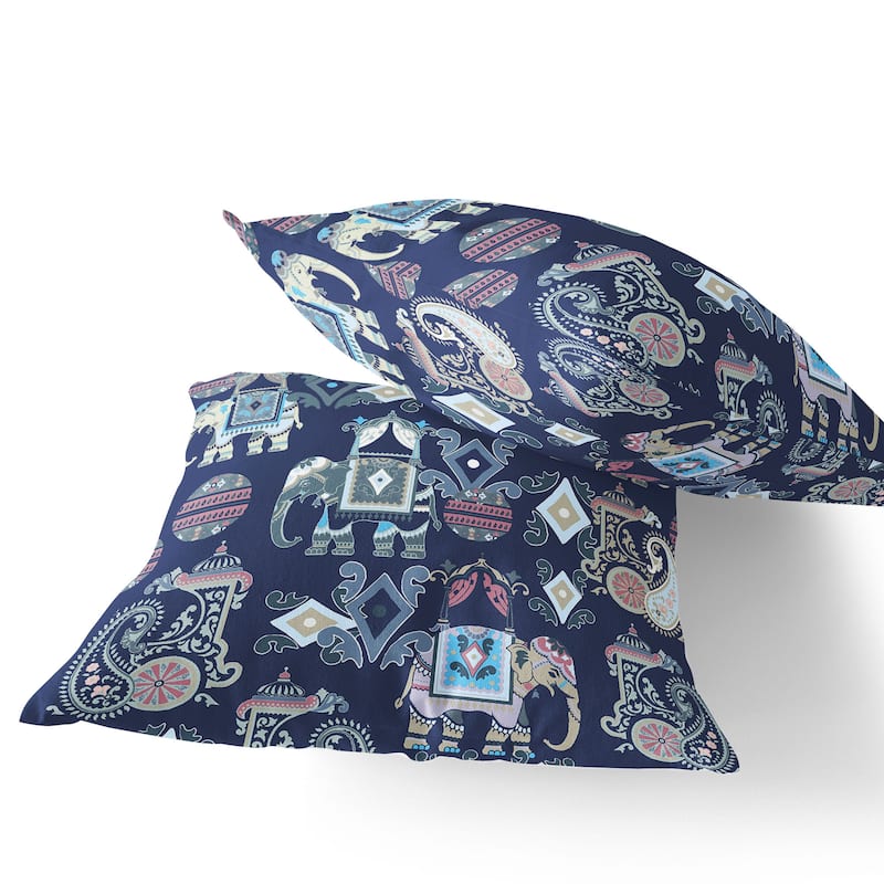 HomeRoots Set of Two 16" X 16" Blue and Gray Elephant Blown Seam Eclectic Indoor Outdoor Throw Pillow - 16.00' X '16.00' X '5.00