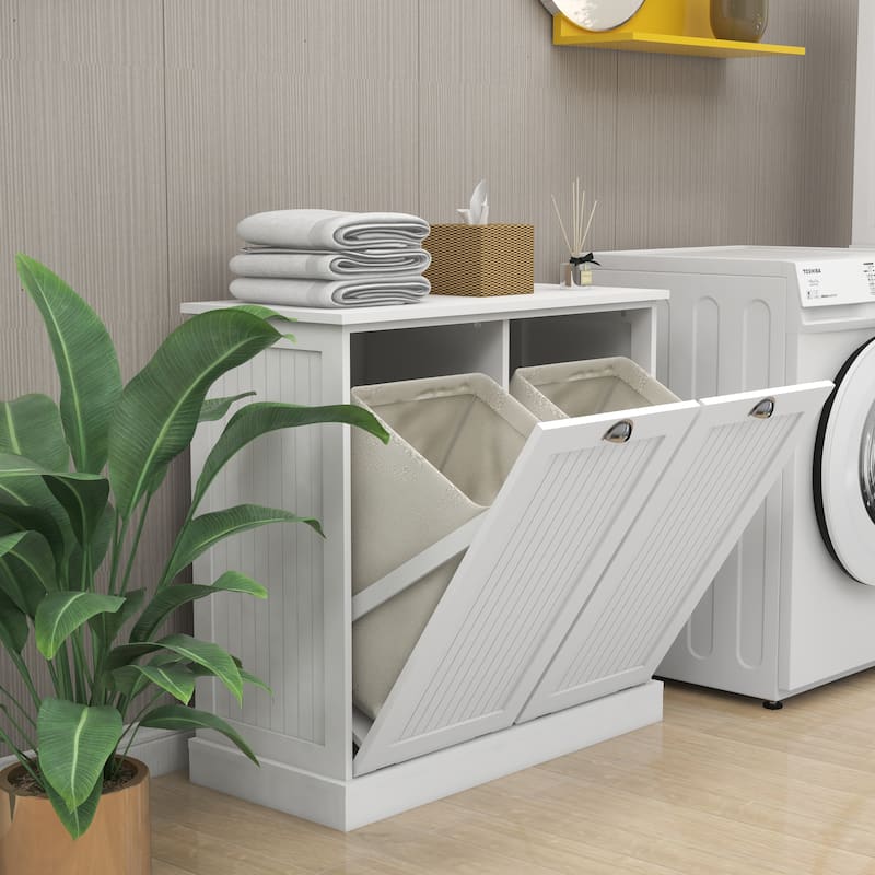 Two-Compartment Tilt-Out Laundry Sorter Cabinet - 14.57 x 32.68 x 31.50