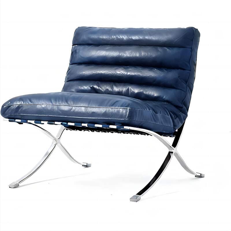 Mid Century Tufted Top Grain Leather Upholstered Lounge Chair